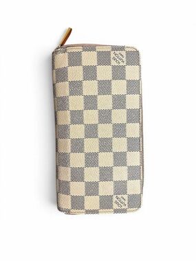 Louis Vuitton Damier Azur Checker Zip-Around Wallet in Cream, pink and Gray